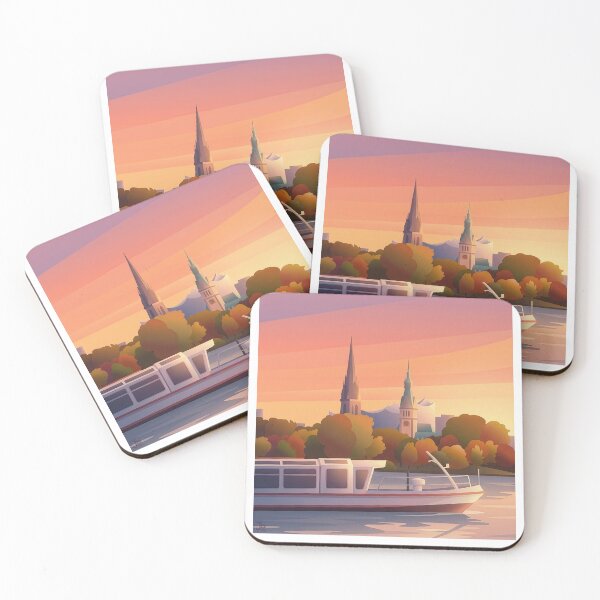 Item preview, Hamburg Alster Evening Mood Travel Poster Illustration designed and sold by NorthlightStudio.