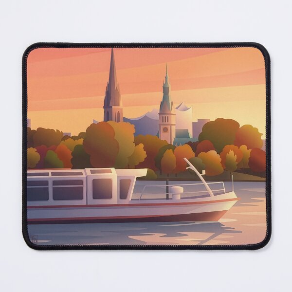 Item preview, Hamburg Alster Evening Mood Travel Poster Illustration designed and sold by NorthlightStudio.