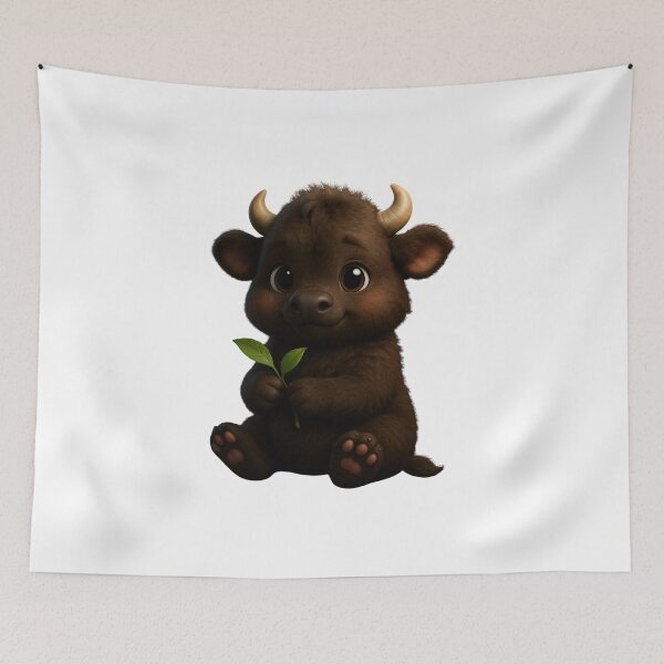 Item preview, Sweet Baby Buffalo Holding Leaf – Cute Nursery Wildlife Art designed and sold by ParisFibre.