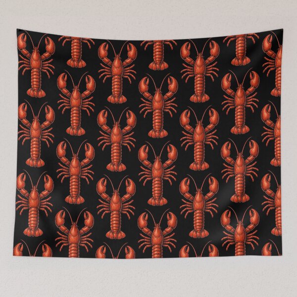 Item preview, Vivid Red Lobster Illustration On Black Background, Highly Detailed Nautical Creature Portrait designed and sold by portokalis.