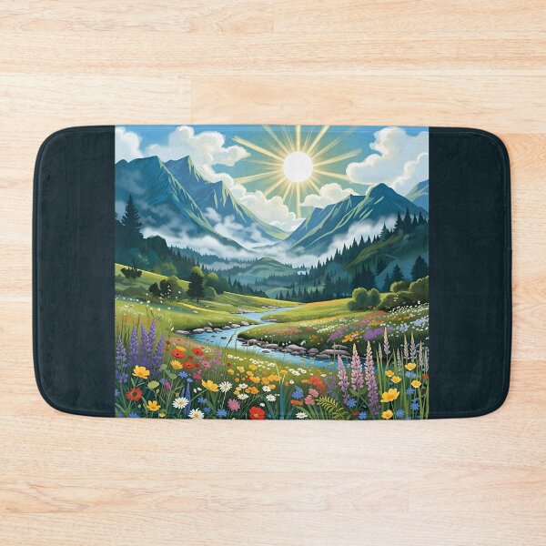 Item preview, Vibrant Sunlit Mountain Meadow - Nature Landscape Illustration designed and sold by Flow19.
