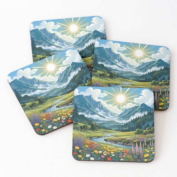 Item preview, Vibrant Sunlit Mountain Meadow - Nature Landscape Illustration designed and sold by Flow19.