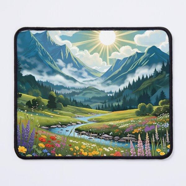 Item preview, Vibrant Sunlit Mountain Meadow - Nature Landscape Illustration designed and sold by Flow19.