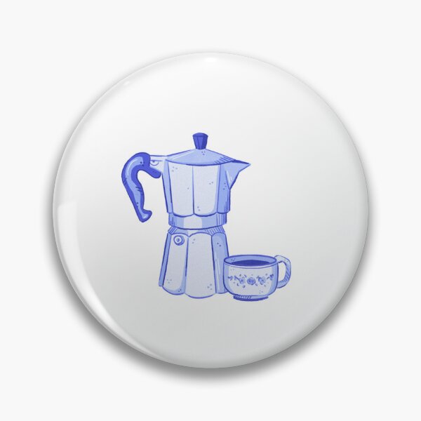 Item preview, Espresso moka pot, cute blue italian coffee pot with cute floral mug  designed and sold by rizdrawings.