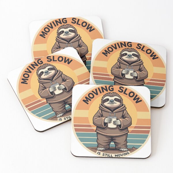 Artikelvorschau, Lustiger Faultier-Aufkleber – Langsam ist auch langsam – Retro-Sonnenuntergangskaffee-Faultier – Der Grumpy Pet Club entworfen und verkauft von The Grumpy Pet Club.