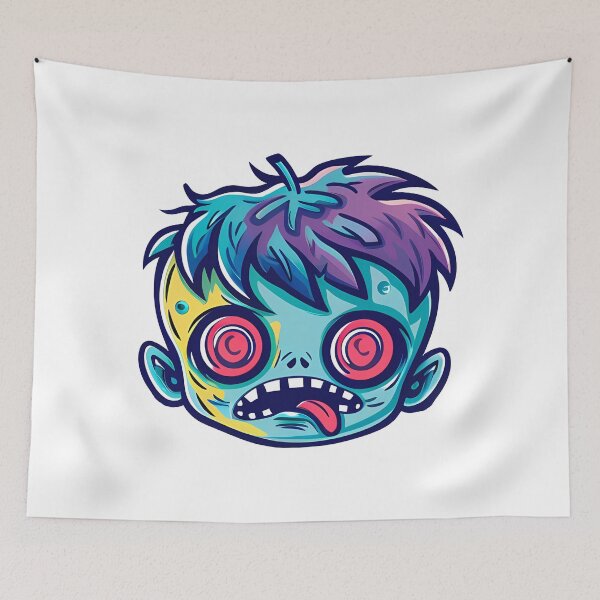 Item preview, Cute Psychedelic Zombie Head Cartoon - Colorful Spiral Eyes Kawaii Undead Art Print designed and sold by DesignArtist.ia.
