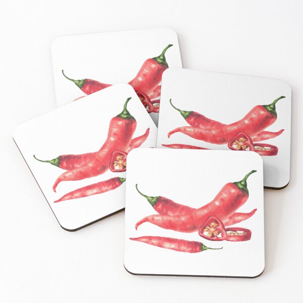 Item preview, Watercolor red hot chili pepper. Vegetable fresh pods, sliced and seeds. Food spices designed and sold by BartolArt.