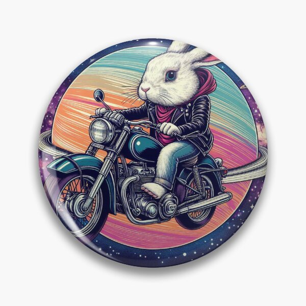 Item preview, Cute White bunny riding old motorcycle at space  designed and sold by Dogandesighn.