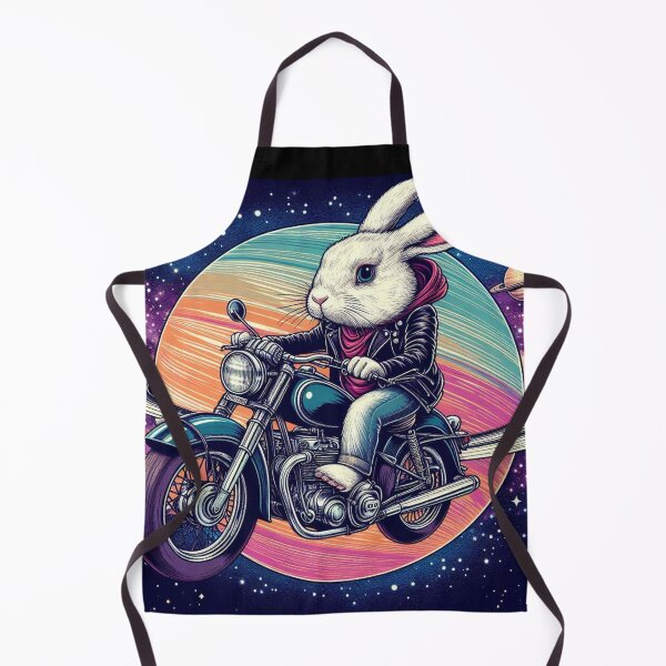 Item preview, Cute White bunny riding old motorcycle at space designed and sold by Dogandesighn.