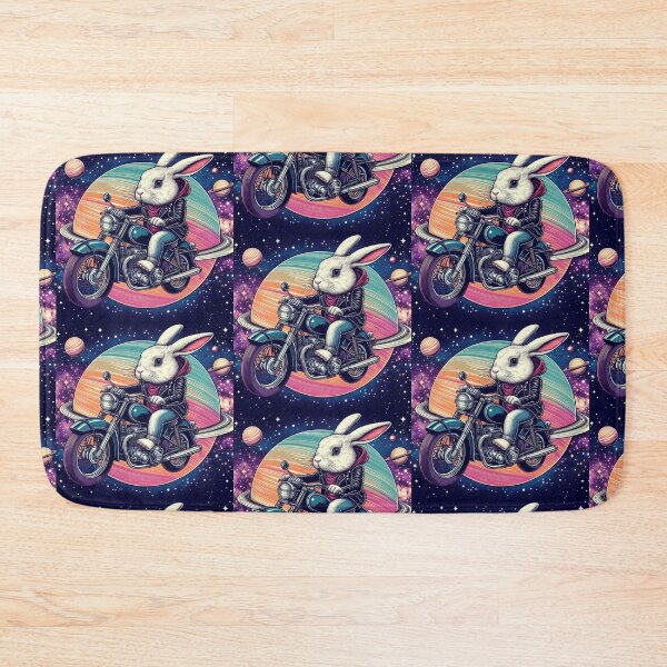 Item preview, Cute White bunny riding old motorcycle at space  designed and sold by Dogandesighn.