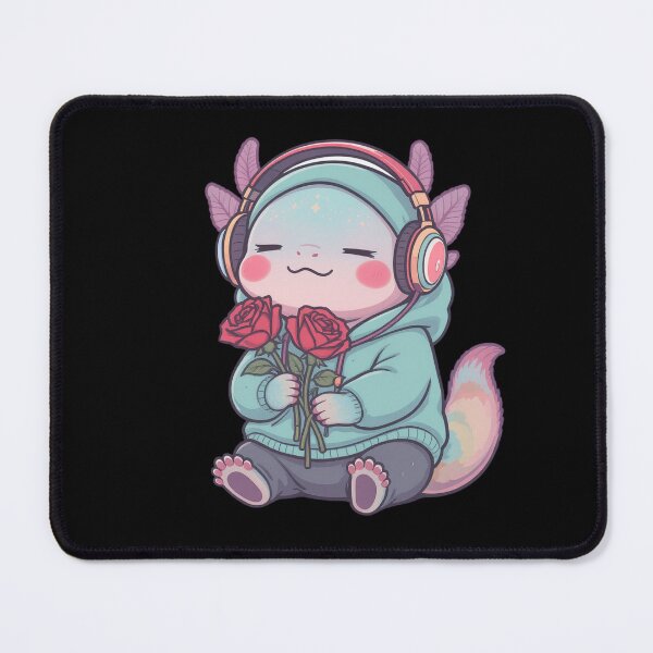 Item preview, Chill Axolotl with Headphones and Roses – Lo-Fi Romantic Illustration designed and sold by ColorSplash123.