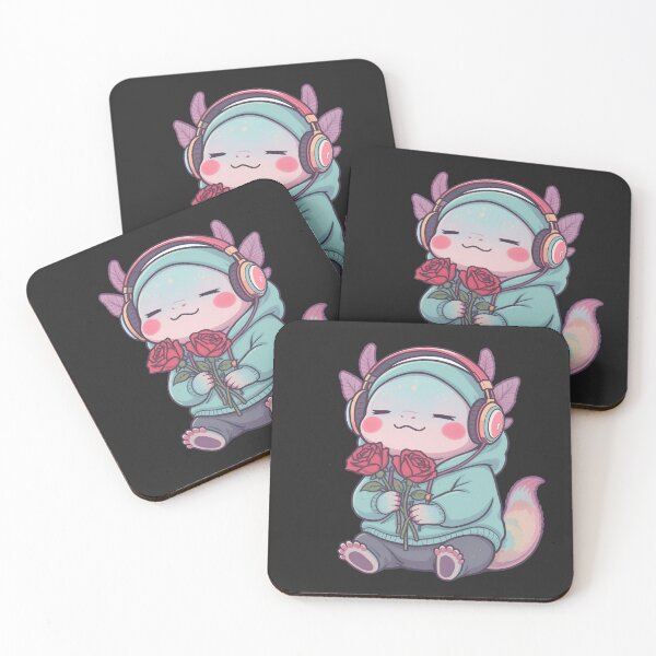 Item preview, Chill Axolotl with Headphones and Roses – Lo-Fi Romantic Illustration designed and sold by ColorSplash123.