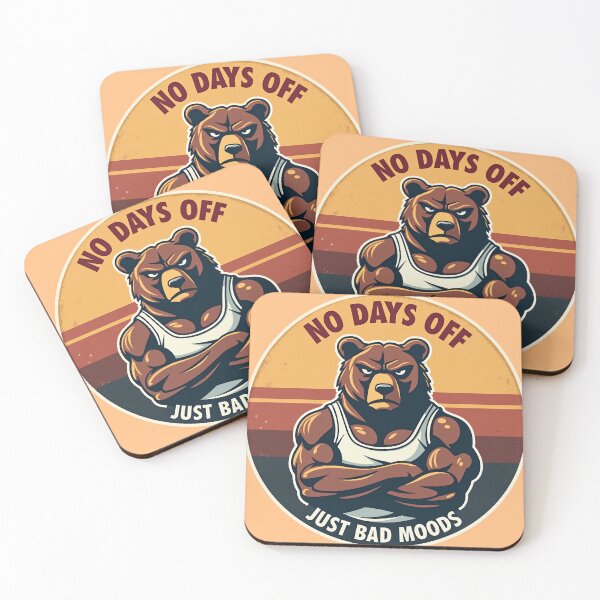 Item preview, Funny Gym Bear Sticker - No Days Off Just Bad Moods - Muscular Bodybuilding Bear Retro Art designed and sold by The Grumpy Pet Club.