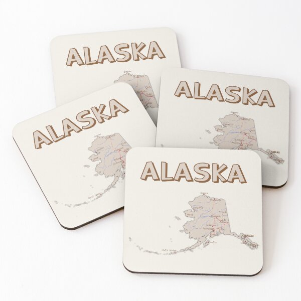 Item preview, Alaska Map with Major Cities, Vintage Style Typography designed and sold by mashmosh.