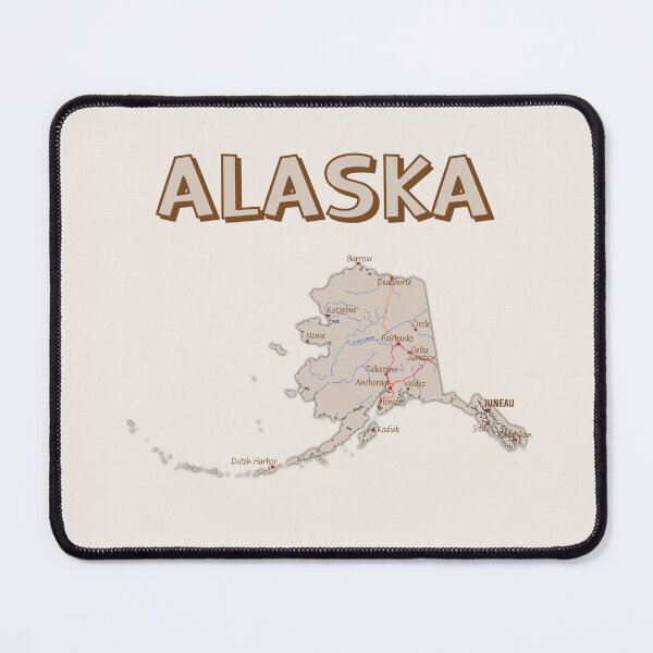 Item preview, Alaska Map with Major Cities, Vintage Style Typography designed and sold by mashmosh.