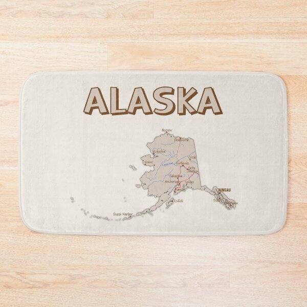 Item preview, Alaska Map with Major Cities, Vintage Style Typography designed and sold by mashmosh.