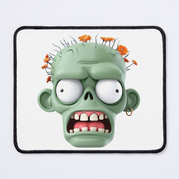 Item preview, Floral Zombie Head 3D Art - Green Undead Monster with Orange Flowers & Big Eyes Print designed and sold by DesignArtist.ia.