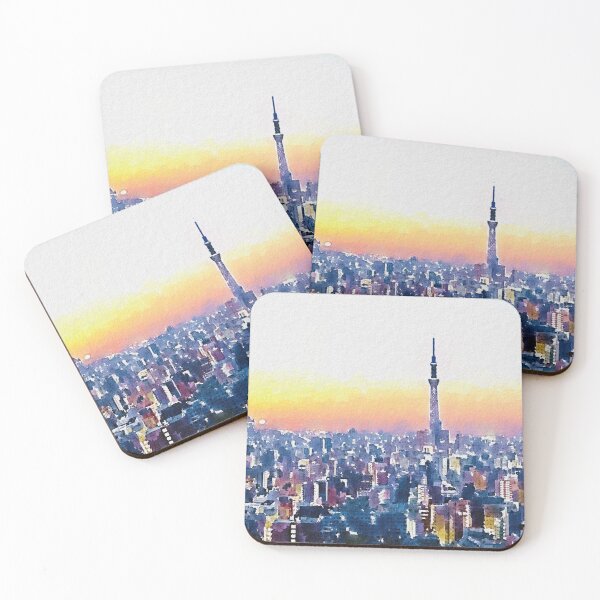 Item preview, Tokyo cityscape watercolor painting at sunset designed and sold by Genios123.