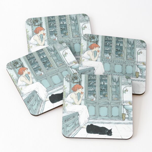 Item preview, Vintage Kitchen Scene with Red Haired Woman and Black Cat designed and sold by Banal25.