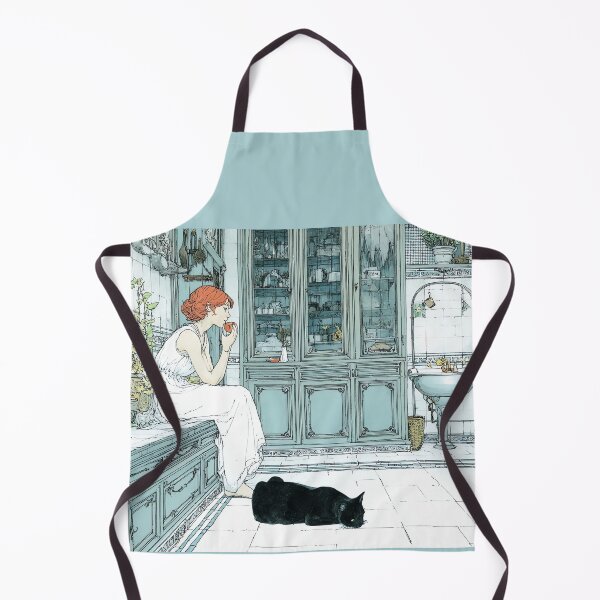 Item preview, Vintage Kitchen Scene with Red Haired Woman and Black Cat designed and sold by Banal25.