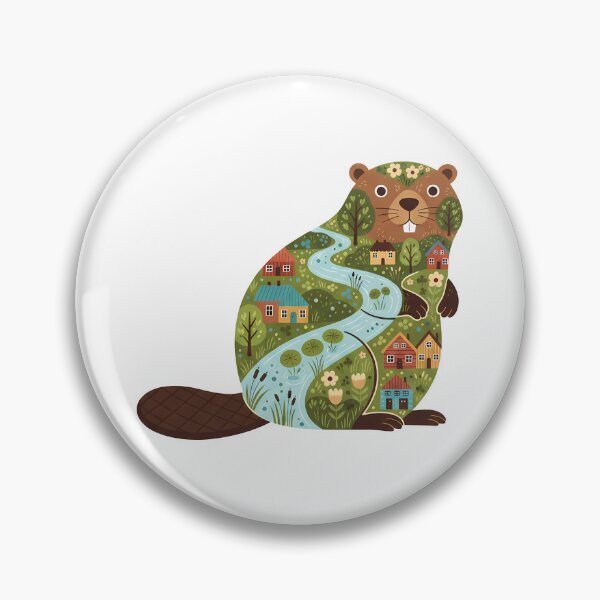 Item preview, Beaver Silhouette with Haga River Scene – Scandinavian Folk Art by heidiannemorris © designed and sold by FOLK ART FUSION by heidiannemorris.