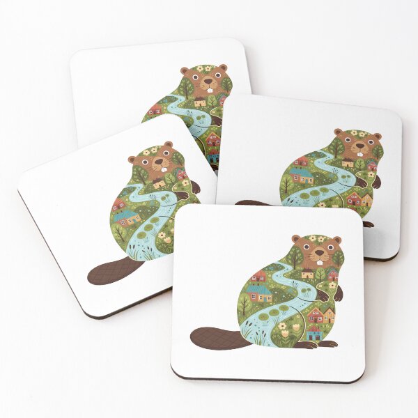 Item preview, Beaver Silhouette with Haga River Scene – Scandinavian Folk Art by heidiannemorris © designed and sold by FOLK ART FUSION by heidiannemorris.
