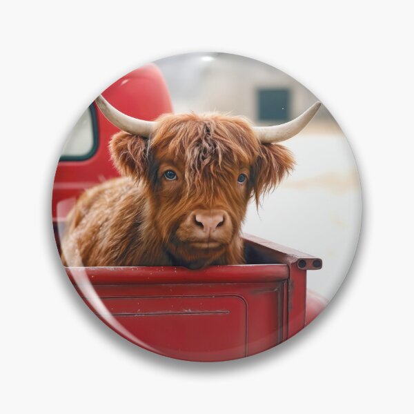 Item preview, Winter Highland Cow In a Red Retro Pickup Truck designed and sold by Maria Dryfhout.