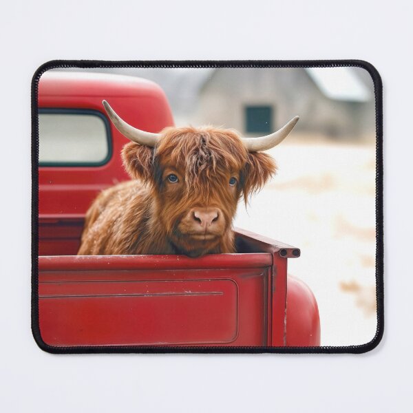 Item preview, Winter Highland Cow In a Red Retro Pickup Truck designed and sold by Maria Dryfhout.