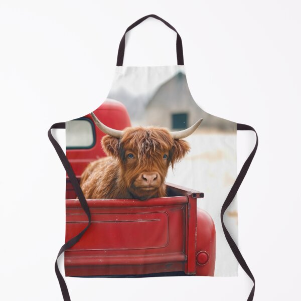 Item preview, Winter Highland Cow In a Red Retro Pickup Truck designed and sold by Maria Dryfhout.