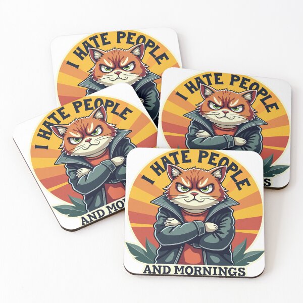 Item preview, Funny Grumpy Cat Sticker - I Hate People And Mornings - Retro Sarcastic Animal Quote designed and sold by The Grumpy Pet Club.