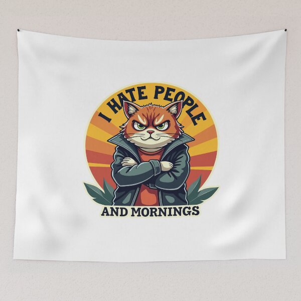Item preview, Funny Grumpy Cat Sticker - I Hate People And Mornings - Retro Sarcastic Animal Quote designed and sold by The Grumpy Pet Club.