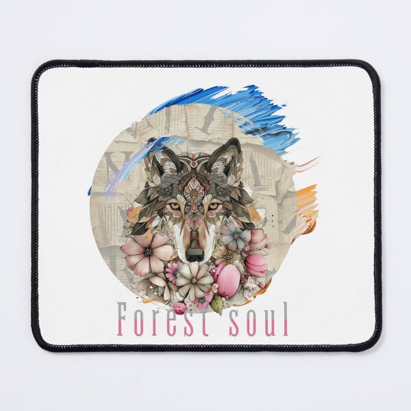 Item preview, Boho Wolf With Pastel Flowers and Paint Strokes designed and sold by Furr-n-Purr.