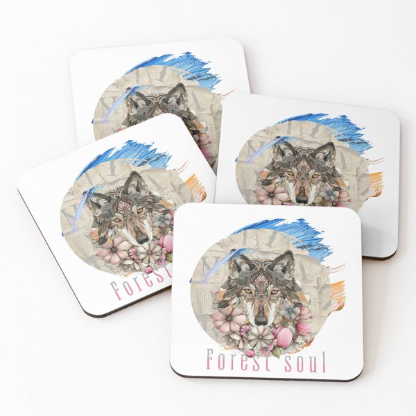 Item preview, Boho Wolf With Pastel Flowers and Paint Strokes designed and sold by Furr-n-Purr.