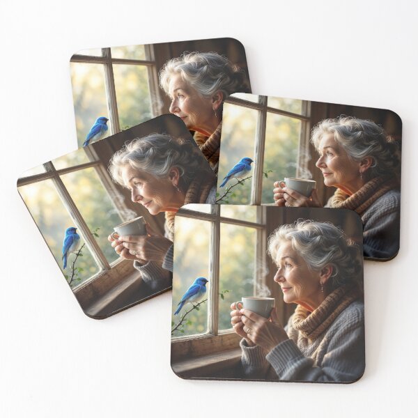 Item preview, Elderly Woman Gazing Out a Window Watching a Bluebird designed and sold by Maria Dryfhout.