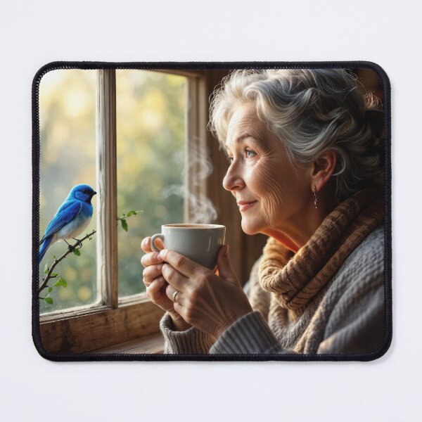 Item preview, Elderly Woman Gazing Out a Window Watching a Bluebird designed and sold by Maria Dryfhout.
