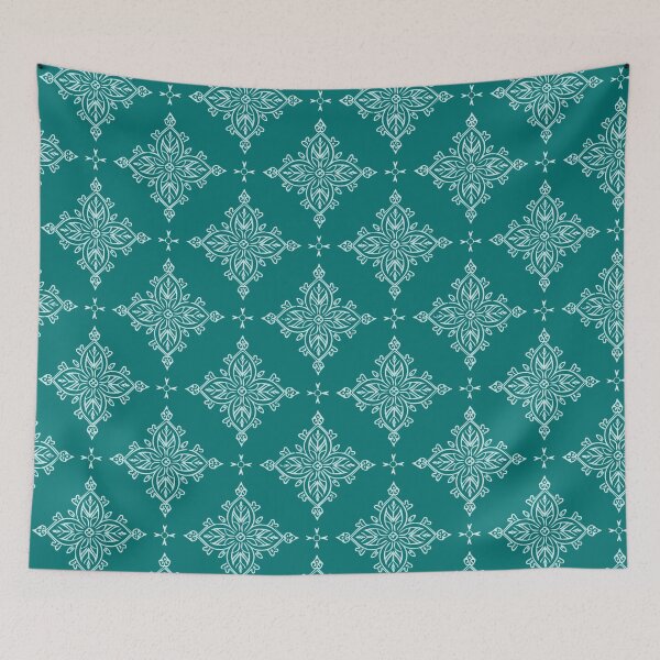Item preview, Teal Moroccan Tile Medallion Seamless Pattern | White Floral Line Art designed and sold by ArtDesignRemix.