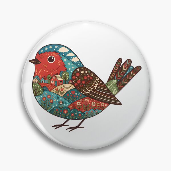 Item preview, Robin Silhouette with Christianshavn Townscape – Scandinavian Folk Art by heidiannemorris © designed and sold by FOLK ART FUSION by heidiannemorris.