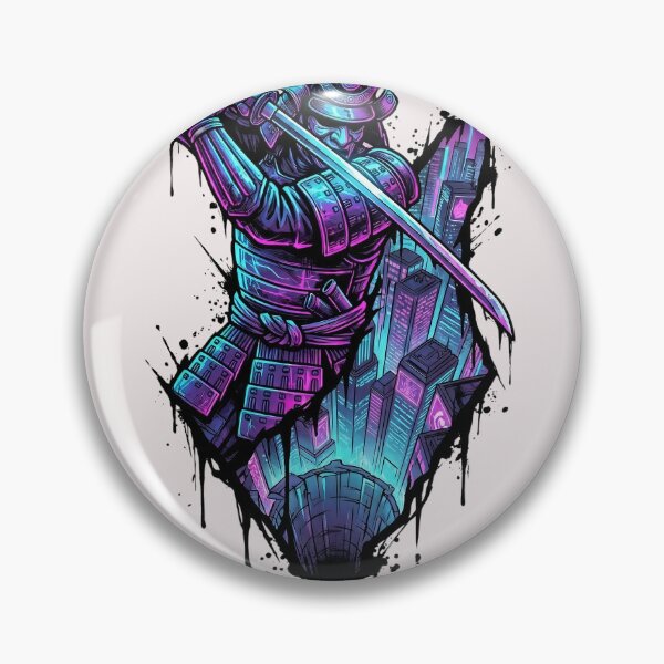 Artikelvorschau, Cyber Samurai Slash: Neon City Rift (Grunge Cyberpunk Art) entworfen und verkauft von ColorTheoryLab.