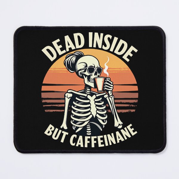 Item preview, Skeleton Coffee Sticker - Dead Inside But Caffeinated - Retro Sunset Caffeine Lover Art designed and sold by The Grumpy Pet Club.