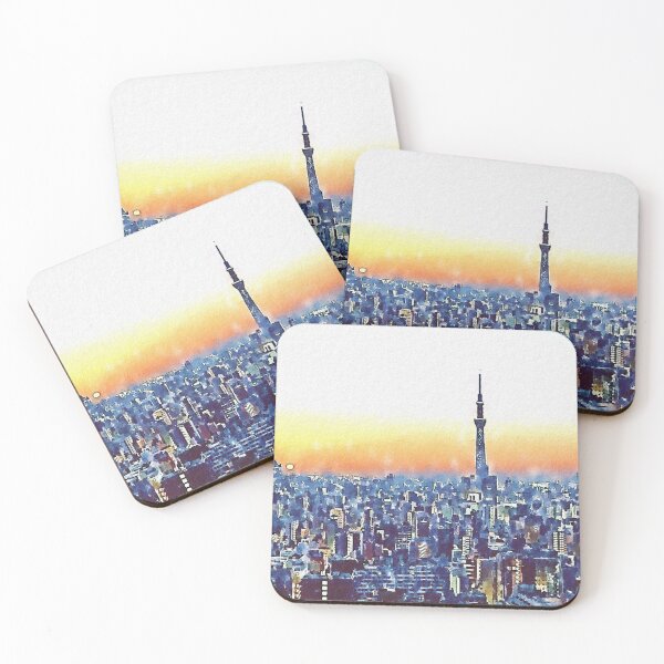 Item preview, Tokyo cityscape watercolor painting at sunset designed and sold by Genios123.