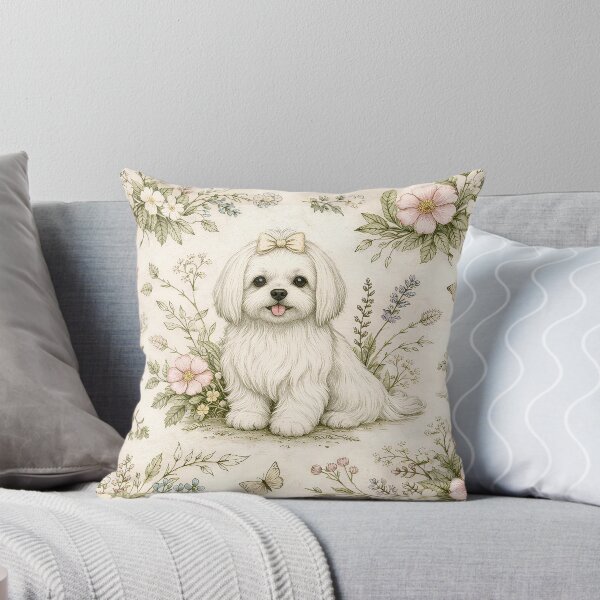Item preview, Sweet Maltese in a floral pattern designed and sold by wenomstore.