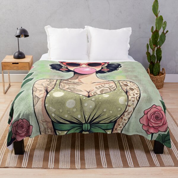 Item preview, Rockabilly Rose: Tattooed Pin-Up Girl with Bubblegum designed and sold by Hen-C-Art.