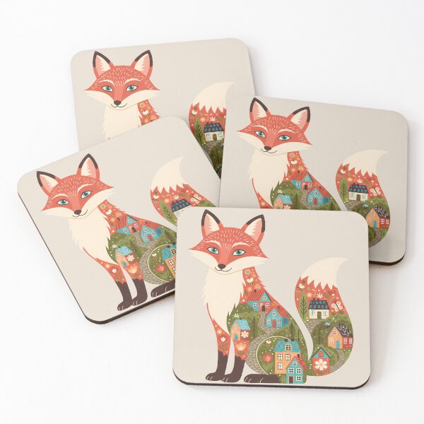 Item preview, Fox Silhouette with Village Garden – Scandinavian Folk Art by heidiannemorris © designed and sold by FOLK ART FUSION by heidiannemorris.