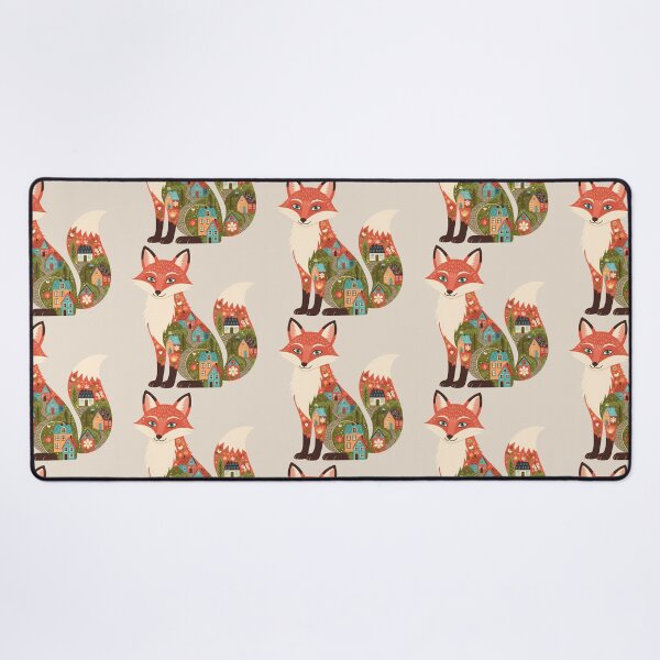 Item preview, Fox Silhouette with Village Garden – Scandinavian Folk Art by heidiannemorris © designed and sold by FOLK ART FUSION.