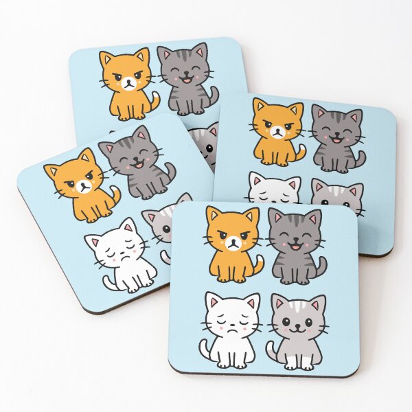 Item preview, Cute kittens. Kawaii cat cartoon characters, funny happy pets. White, black and red doodle baby cats. Vector isolated set. Four Expressive Emotion Feline Faces designed and sold by AtonuHaque.