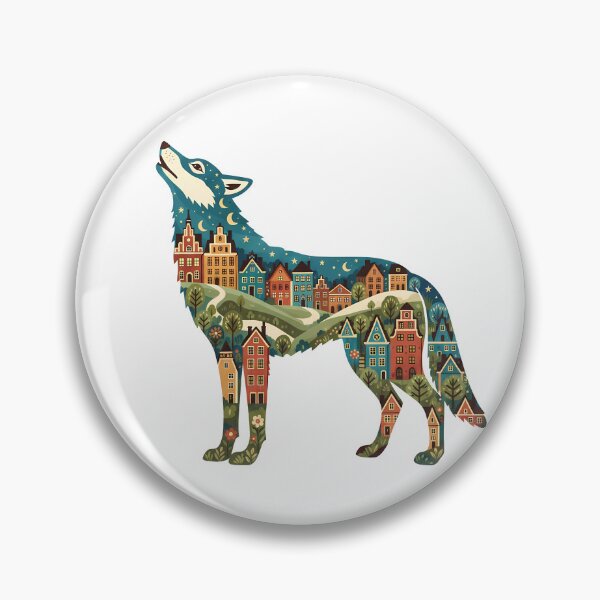Item preview, Wolf Silhouette with Gamla Stan Townscape – Scandinavian Folk Art by heidiannemorris © designed and sold by FOLK ART FUSION by heidiannemorris.