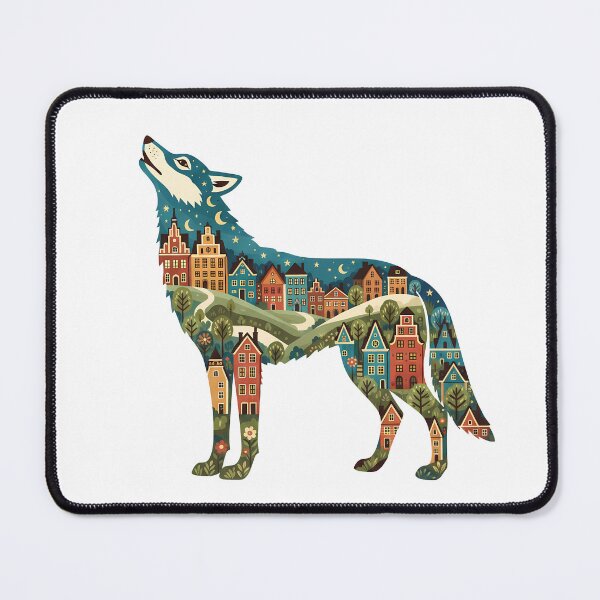 Item preview, Wolf Silhouette with Gamla Stan Townscape – Scandinavian Folk Art by heidiannemorris © designed and sold by FOLK ART FUSION by heidiannemorris.