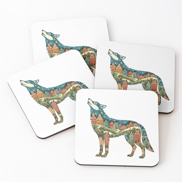 Item preview, Wolf Silhouette with Gamla Stan Townscape – Scandinavian Folk Art by heidiannemorris © designed and sold by FOLK ART FUSION by heidiannemorris.