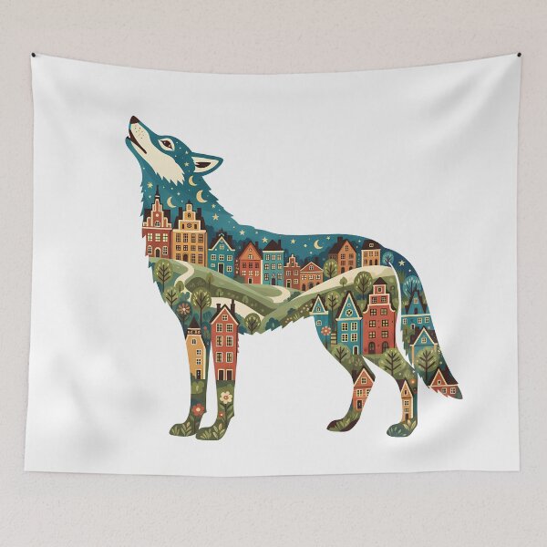 Item preview, Wolf Silhouette with Gamla Stan Townscape – Scandinavian Folk Art by heidiannemorris © designed and sold by FOLK ART FUSION by heidiannemorris.