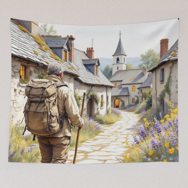 Item preview, Way of St. James, arrival at the village of Nasbinal (Aubrac - France) designed and sold by jefboutique6150.